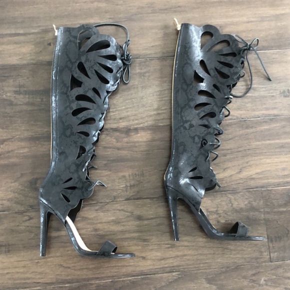 Y2K Bebe Heeled Lace Up Laser Cut Boots - Picture 1 of 5